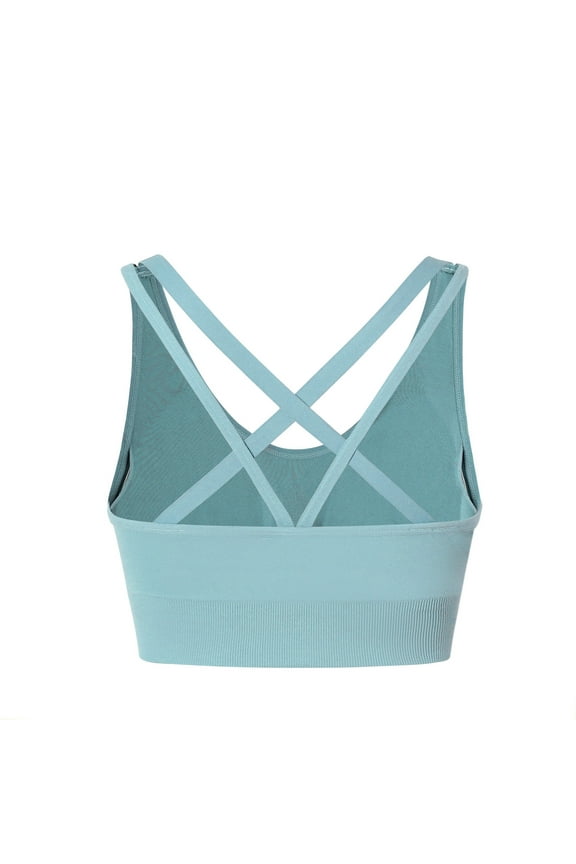 Yoga Womens Sports Bras Removable Cup High Impact Bralette Wireless Solid Cozy Blue Crop Top Womens Bras Size S