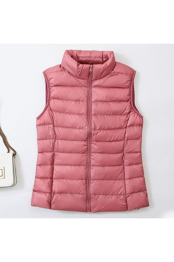 Zip up Jackets Women Vests Solid Pink Casual Quilted Jackets for Women