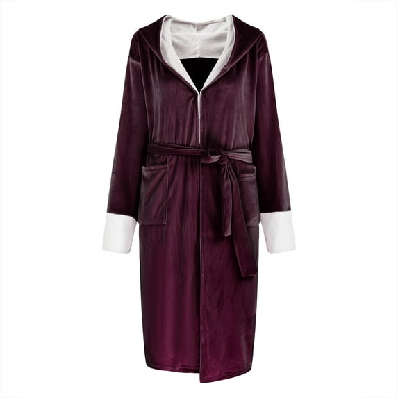 ALLLIST with Pocket Women Pajamas Purple Solid with Belt Soft Robe Polyester V-Neck Long Sleeve Womens Pjs Sets Clearance