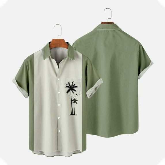 ALLLIST with Pockets Men Shirts Short Sleeve Hawaiian Button Down Shirts Casual Collared Green Men's Clothes