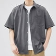 thumbnail image 1 of ALLLIST with Pockets Men's Shirts Collared Elbow-Length Button Down Shirts Casual Solid Gray Men's Clothing, 1 of 7
