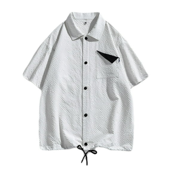 ALLLIST with Pockets Shirts for Men Big And Tall Cotton Linen Short Sleeve Button Down Shirts Beige Casual Color Block Men's Clothing