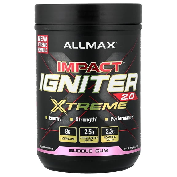 ALLMAX Impact Igniter Xtreme 2.0, Bubble Gum, 14.82 oz (420 g)