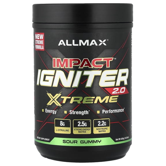 ALLMAX Impact Igniter Xtreme 2.0, Sour Gummy, 14.82 oz (420 g)