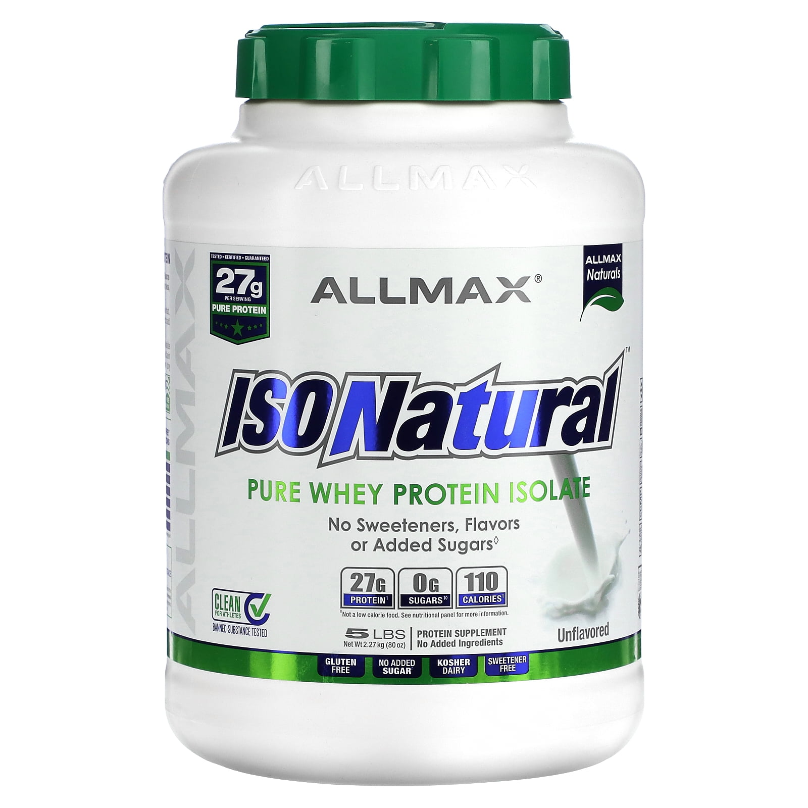 ALLMAX IsoNatural, Pure Whey Protein Isolate, Unflavored, 5 lbs (2.27