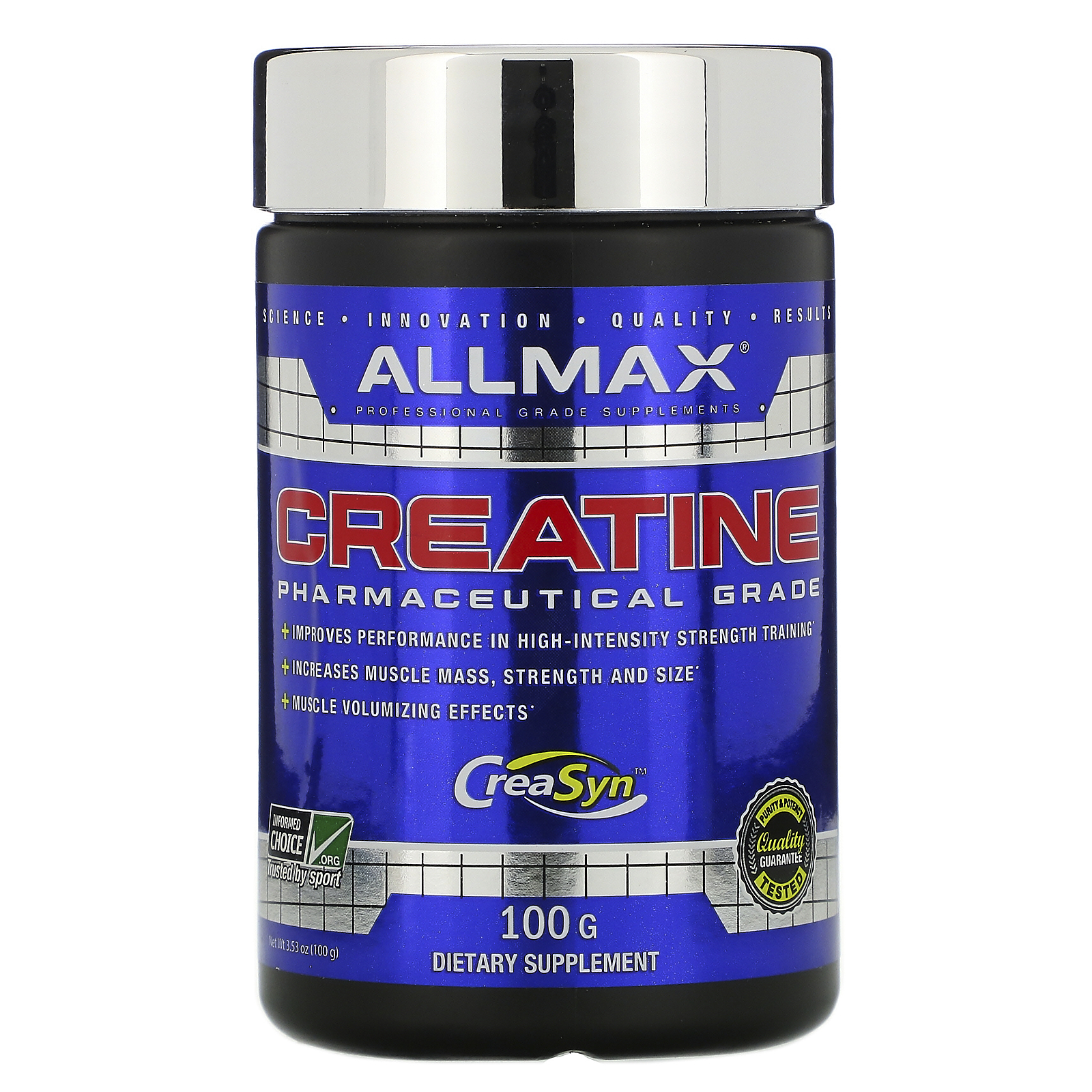 ALLMAX Nutrition Micronized Creatine Monohydrate, Gluten Free & Fast Absorbing 100g, Unflavored, 20 Servings - image 1 of 8