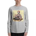 thumbnail image 1 of ALLNOB Men's Long Sleeve Round Neck T-Shirt with Floral Print Gray, 1 of 6