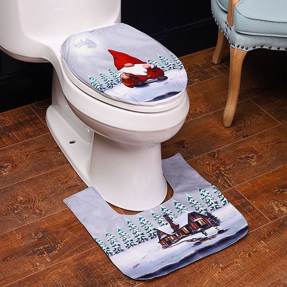 ALLOET Christmas Toilet Seat Cover and Rug Set Reusable Indoor Home Decoration (SD10)
