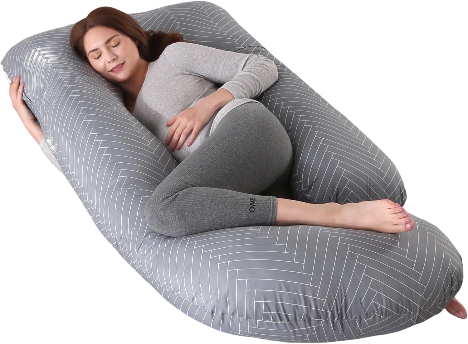 ALLOPERA Pregnancy Pillow, Full Body 57 inch Pillow, with Removable Washable Cover - Support for Legs, Back, Neck, Shoulder, Hips, Belly for Pregnent Women, 100% Cotton