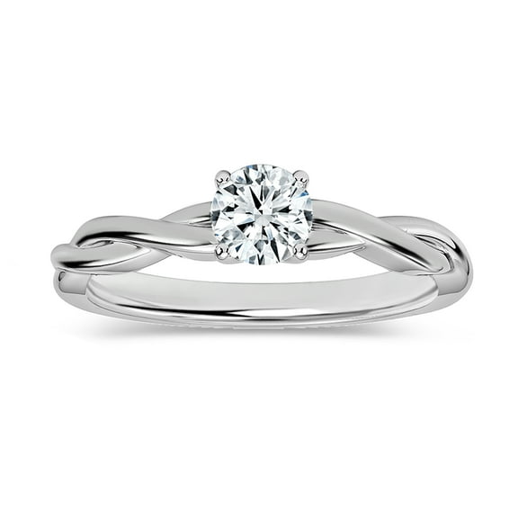 ALLORYA 0.25 Carat Round Lab Grown White Diamond Solitaire Intertwined Strands Engagement Ring for Women in 10K Solid White Gold, Size 8.5