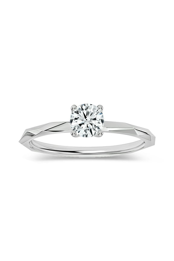 0.25 Carat Solitaire Round Lab Grown White Diamond Textured Shank Engagement Ring for Women in 10K Solid White Gold, Size 7