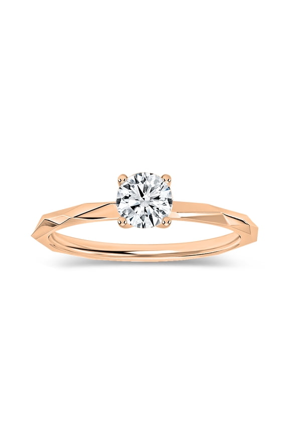 0.25 Carat Solitaire Round Lab Grown White Diamond Textured Shank Engagement Ring for Women in 14K Solid Rose Gold, Size 7