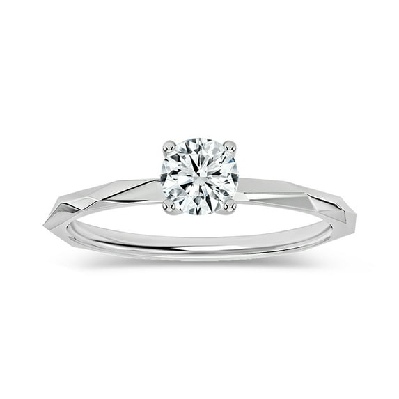 ALLORYA 0.25 Carat Solitaire Round Lab Grown White Diamond Textured Shank Engagement Ring for Women in 18K Solid White Gold, Size 8