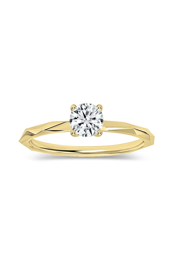0.25 Carat Solitaire Round Lab Grown White Diamond Textured Shank Engagement Ring for Women in 18K Solid Yellow Gold, Size 7