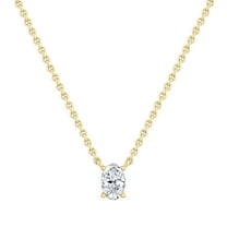 ALLORYA 0.25 Cttw Oval Lab Grown White Diamond Solitaire Pendant Necklace with 18 inch Gold Chain for Women in 18K Solid Yellow Gold