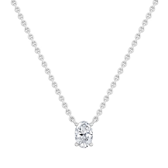 ALLORYA 0.25 Cttw Oval Lab Grown White Diamond Solitaire Pendant Necklace with 18 inch Silver Chain for Women in 10K Solid White Gold
