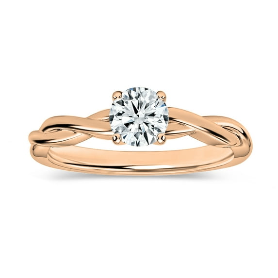 ALLORYA 0.50 Carat Round Lab Grown White Diamond Solitaire Intertwined Strands Engagement Ring for Women in 18K Solid Rose Gold, Size 6
