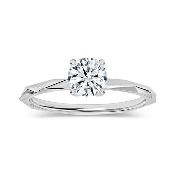 ALLORYA 0.50 Carat Solitaire Round Lab Grown White Diamond Textured Shank Engagement Ring for Women in 10K Solid White Gold, Size 7