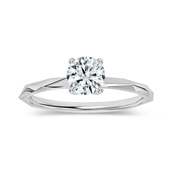 ALLORYA 0.50 Carat Solitaire Round Lab Grown White Diamond Textured Shank Engagement Ring for Women in 10K Solid White Gold, Size 8