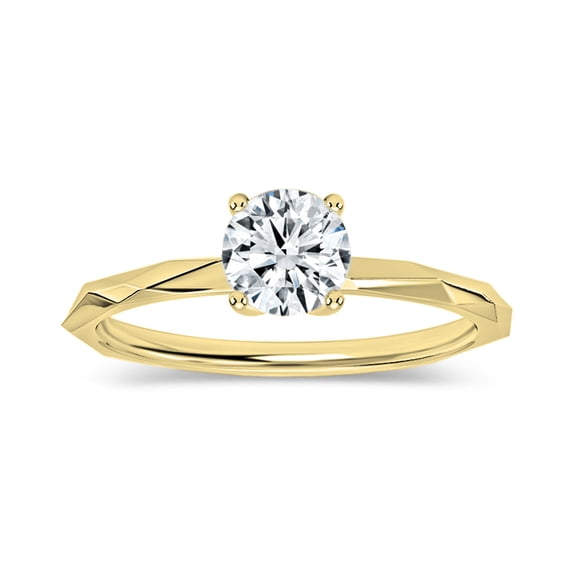 ALLORYA 0.50 Carat Solitaire Round Lab Grown White Diamond Textured Shank Engagement Ring for Women in 10K Solid Yellow Gold, Size 7