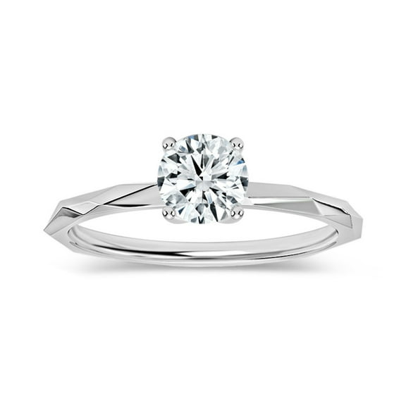 ALLORYA 0.50 Carat Solitaire Round Lab Grown White Diamond Textured Shank Engagement Ring for Women in 18K Solid White Gold, Size 8.5