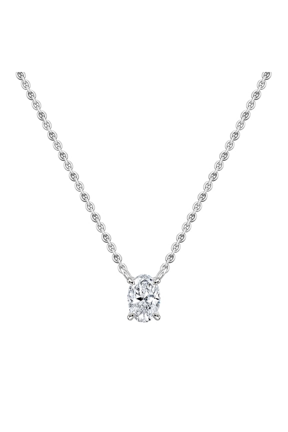 Collection 0.50 Cttw Oval Lab Grown White Diamond 4 Prong Solitaire Pendant with 18 inch Gold Chain for Her in 14K Solid White Gold