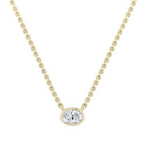 ALLORYA 0.50 Cttw Oval Lab Grown White Diamond Solitaire Bezel Set Pendant Necklace with 18 inch Gold Chain for Women in 18K Solid Yellow Gold