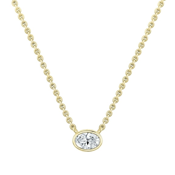 ALLORYA 0.50 Cttw Oval Lab Grown White Diamond Solitaire Bezel Set Pendant Necklace with 18 inch Gold Chain for Women in 18K Solid Yellow Gold