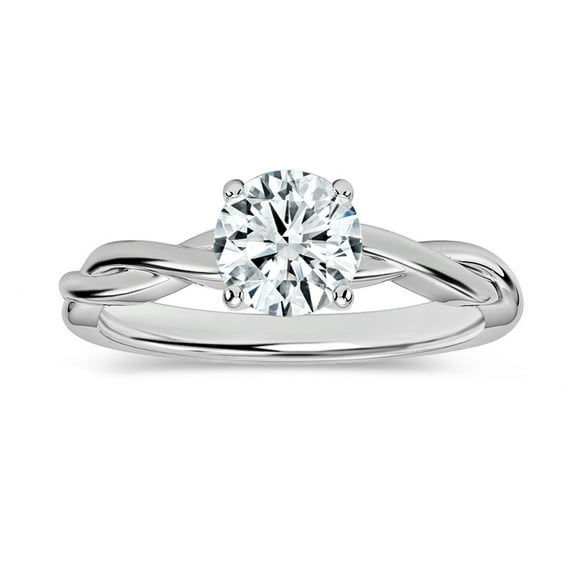 ALLORYA IGI Certified 0.75 Carat Round Lab Grown White Diamond Solitaire Intertwined Strands Engagement Ring for Women in 925 Sterling Silver, Size 5.5