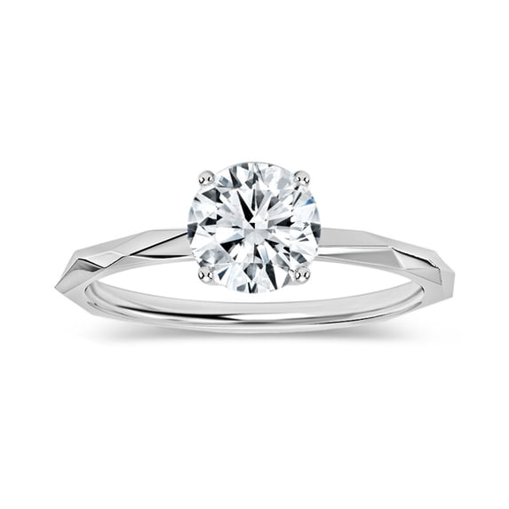 ALLORYA IGI Certified 0.75 Carat Solitaire Round Lab Grown White Diamond Textured Shank Engagement Ring for Women in 925 Sterling Silver, Size 7
