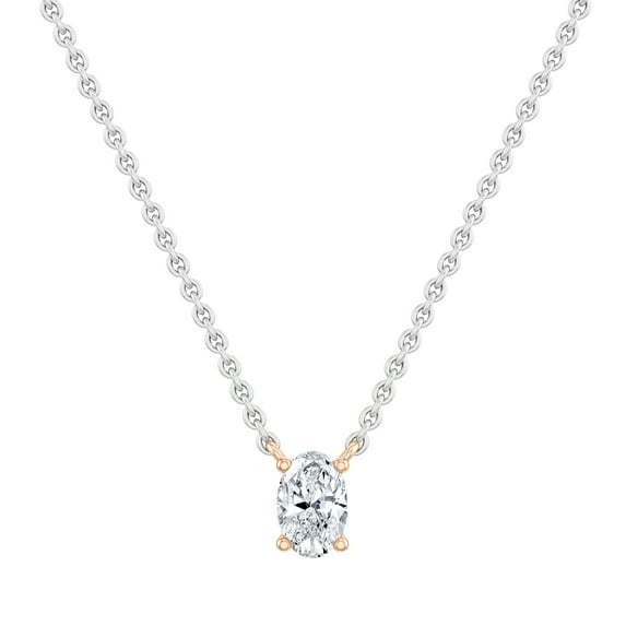 ALLORYA IGI Certified 0.75 Cttw Oval Lab Grown White Diamond Solitaire Pendant Necklace with 18 inch Silver Chain for Women in 18K Solid Rose Gold