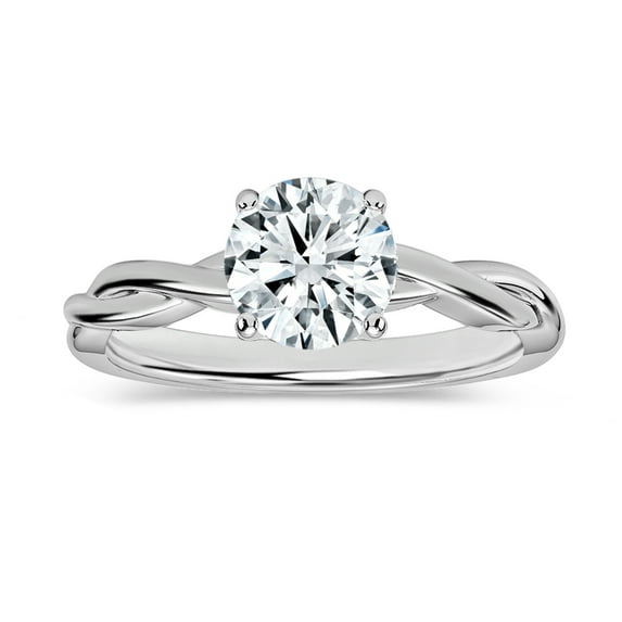 ALLORYA IGI Certified 1.00 Carat Round Lab Grown White Diamond Solitaire Intertwined Strands Engagement Ring for Women in 925 Sterling Silver, Size 9
