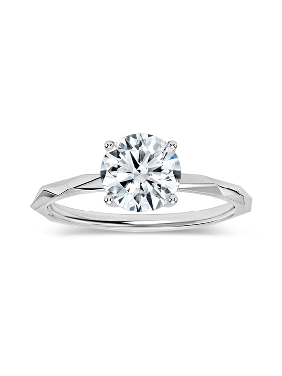 IGI Certified 1.00 Carat Solitaire Round Lab Grown White Diamond Textured Shank Engagement Ring for Women in 925 Sterling Silver, Size 5