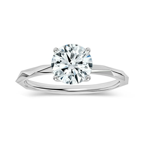 ALLORYA IGI Certified 1.00 Carat Solitaire Round Lab Grown White Diamond Textured Shank Engagement Ring for Women in 925 Sterling Silver, Size 8.5