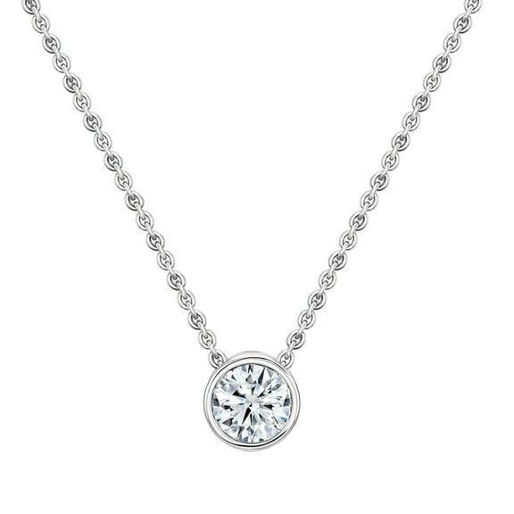 ALLORYA IGI Certified 1.00 Cttw Round Lab Grown White Diamond Solitaire Bezel Set Pendant Necklace with 18 inch Silver Chain for Women in 14K Solid White Gold