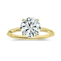 ALLORYA IGI Certified 1.50 Carat Solitaire Round Lab Grown White Diamond Textured Shank Engagement Ring for Women in 18K Solid Yellow Gold, Size 7