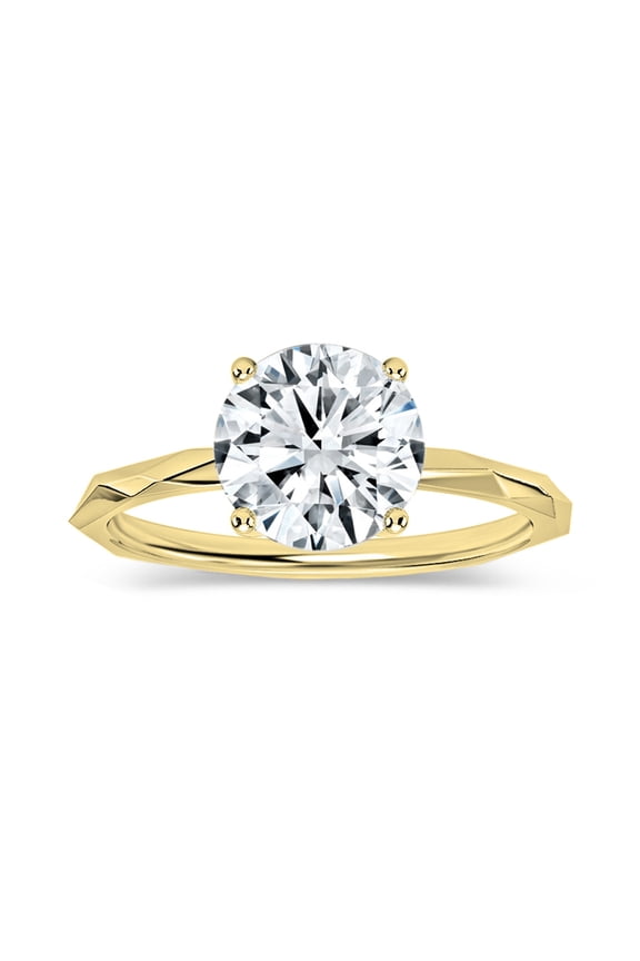 IGI Certified 1.50 Carat Solitaire Round Lab Grown White Diamond Textured Shank Engagement Ring for Women in 18K Solid Yellow Gold, Size 7