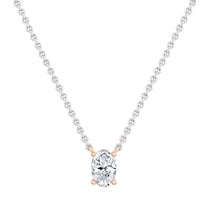 ALLORYA IGI Certified 1.50 Cttw Oval Lab Grown White Diamond Solitaire Pendant Necklace with 18 inch Silver Chain for Women in 10K Solid Rose Gold