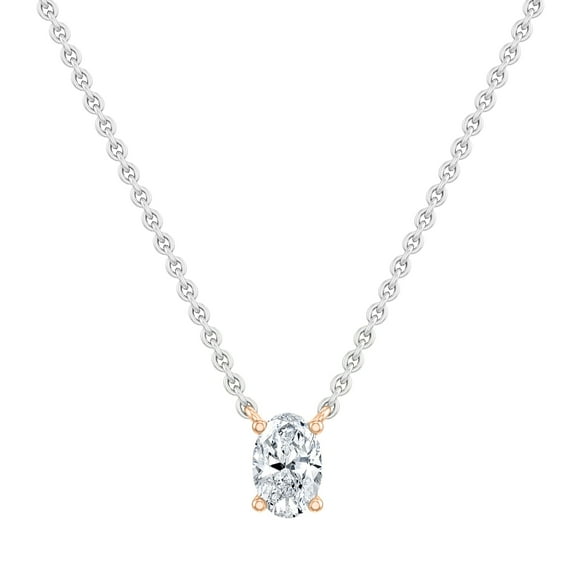 ALLORYA IGI Certified 1.50 Cttw Oval Lab Grown White Diamond Solitaire Pendant Necklace with 18 inch Silver Chain for Women in 10K Solid Rose Gold
