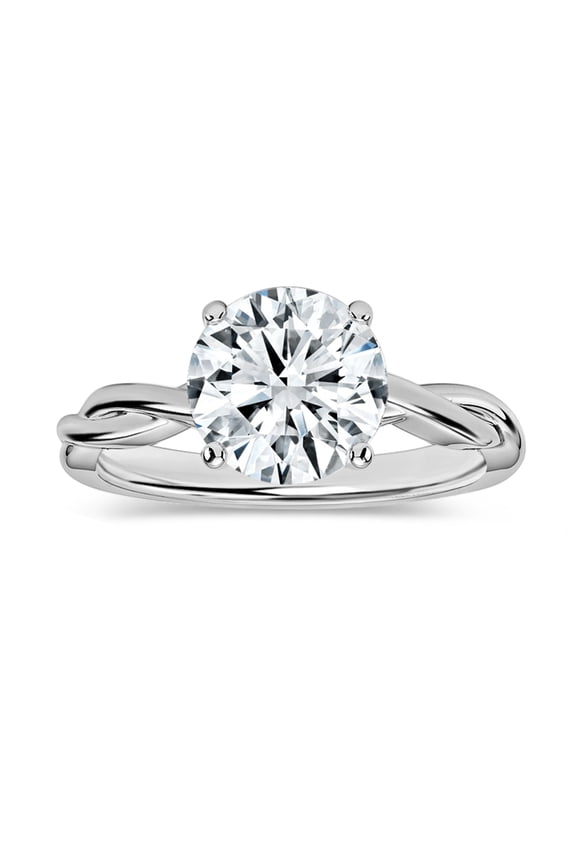 IGI Certified 2.00 Carat Round Lab Grown White Diamond Solitaire Intertwined Strands Engagement Ring for Women in 10K Solid White Gold, Size 7