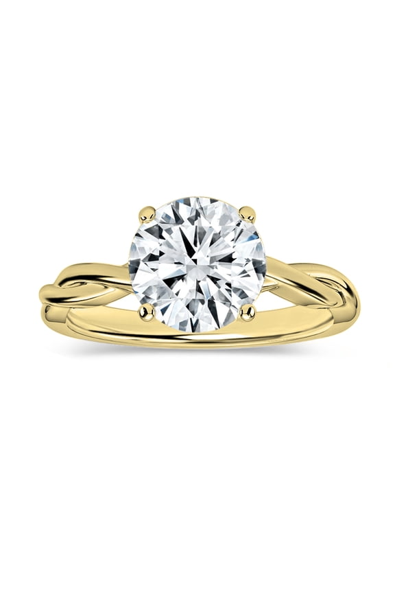 IGI Certified 2.00 Carat Round Lab Grown White Diamond Solitaire Intertwined Strands Engagement Ring for Women in 18K Solid Yellow Gold, Size 7
