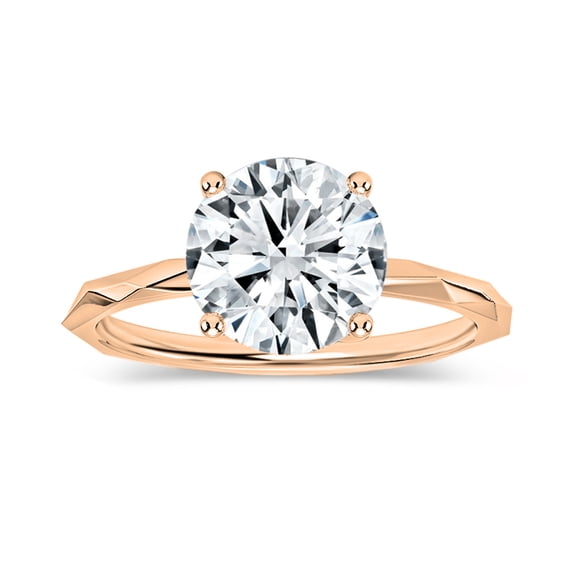 ALLORYA IGI Certified 2.00 Carat Solitaire Round Lab Grown White Diamond Textured Shank Engagement Ring for Women in 10K Solid Rose Gold, Size 7