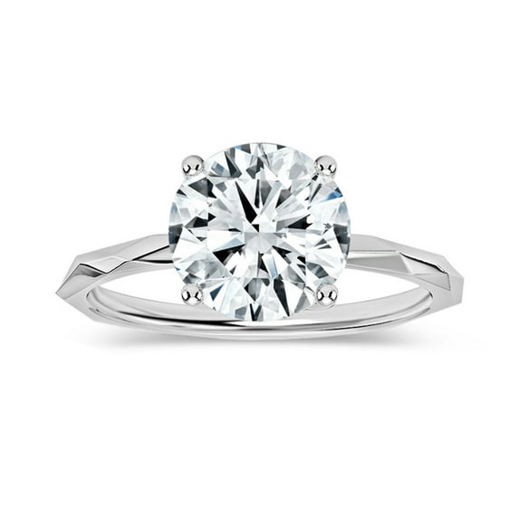 ALLORYA IGI Certified 2.00 Carat Solitaire Round Lab Grown White Diamond Textured Shank Engagement Ring for Women in 14K Solid White Gold, Size 9