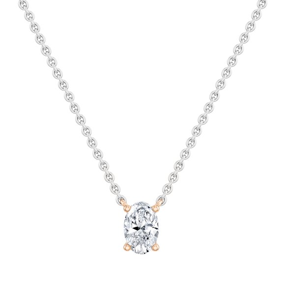ALLORYA IGI Certified 2.00 Cttw Oval Lab Grown White Diamond Solitaire Pendant Necklace with 18 inch Silver Chain for Women in 14K Solid Rose Gold