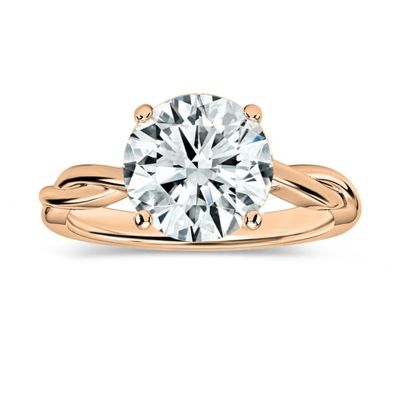 ALLORYA IGI Certified 2.50 Carat Round Lab Grown White Diamond Solitaire Intertwined Strands Engagement Ring for Women in 14K Solid Rose Gold, Size 7.5