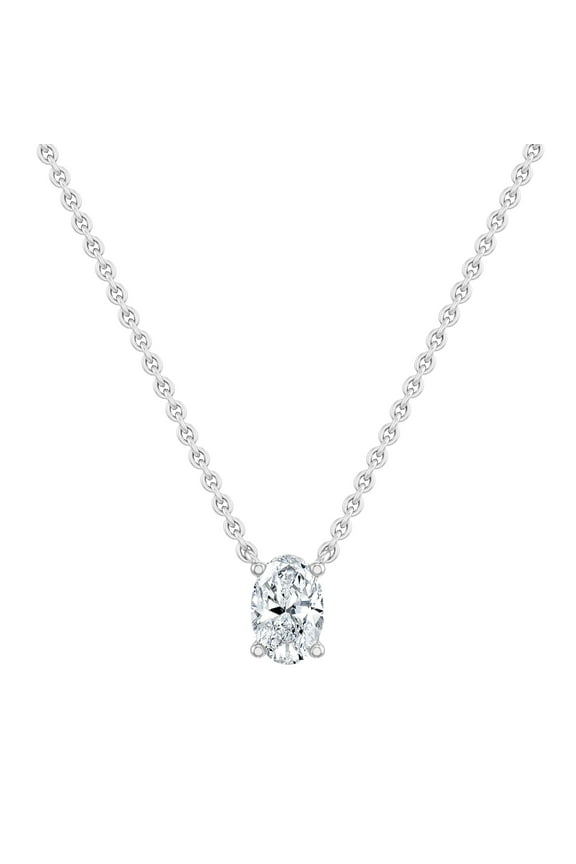 ALLORYA IGI Certified 2.50 Cttw Oval Lab Grown White Diamond Solitaire Pendant Necklace with 18 inch Silver Chain for Women in 925 Sterling Silver