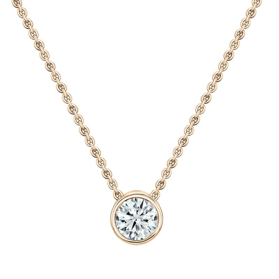ALLORYA IGI Certified 2.50 Cttw Round Lab Grown White Diamond Solitaire Bezel Set Pendant Necklace with 18 inch Gold Chain for Women in 18K Solid Rose Gold