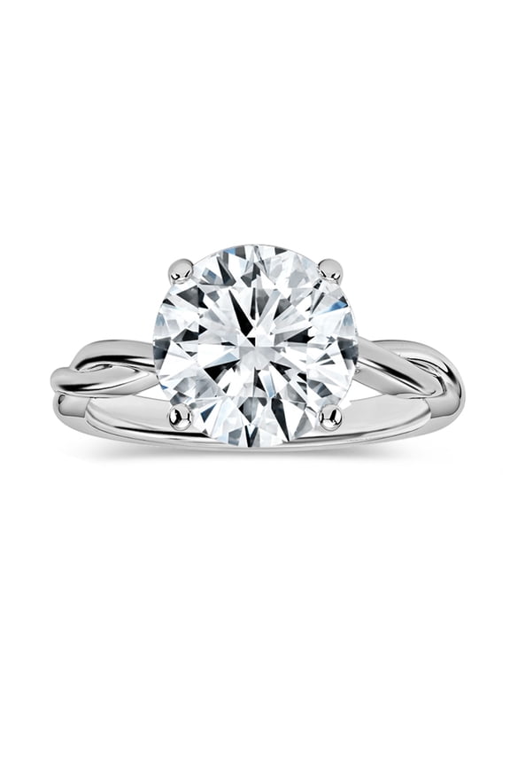 IGI Certified 3.00 Carat Round Lab Grown White Diamond Solitaire Intertwined Strands Engagement Ring for Women in 18K Solid White Gold, Size 7