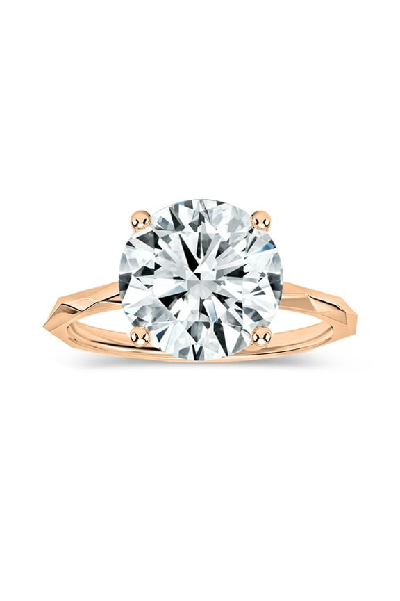 IGI Certified 3.00 Carat Solitaire Round Lab Grown White Diamond Textured Shank Engagement Ring for Women in 14K Solid Rose Gold, Size 5