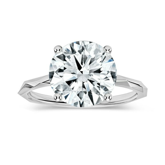 ALLORYA IGI Certified 3.00 Carat Solitaire Round Lab Grown White Diamond Textured Shank Engagement Ring for Women in 14K Solid White Gold, Size 5.5